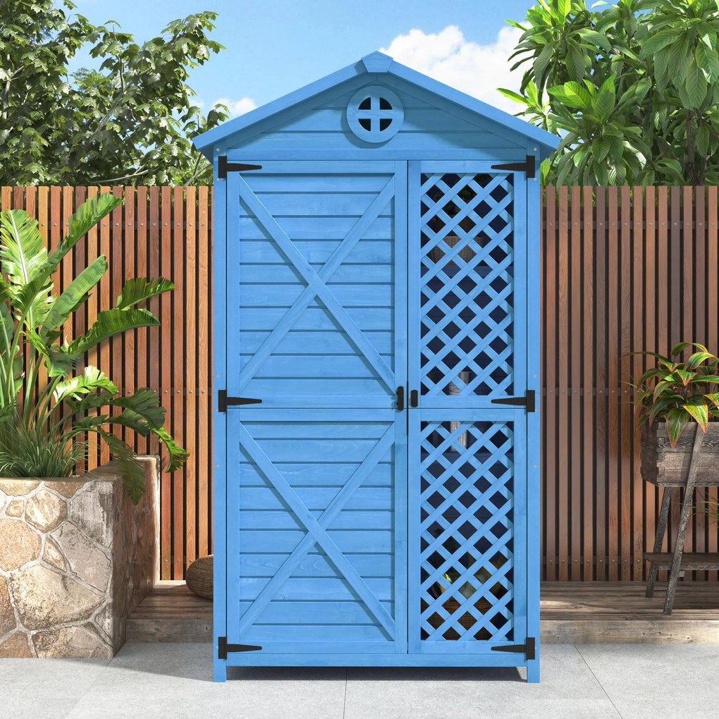 Depozit de mobilier de grădină din lemn pentru exterior, magazie de unelte rezistentă la intemperii, cu mult spațiu de depozitare și construcție din lemn stabilă, 90x56,5x175,3 cm, Albastru