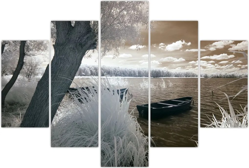 Tablou cu barca pe lac (150x105 cm)