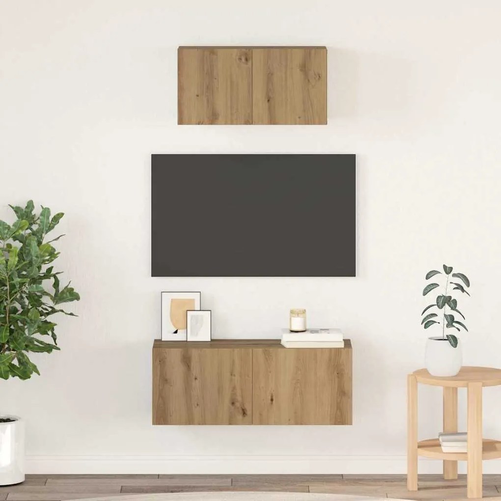 vidaXL Set dulap TV cu raft Pe perete Altele 2 pcs stejar artizanal 80 x 30 x 30 cm