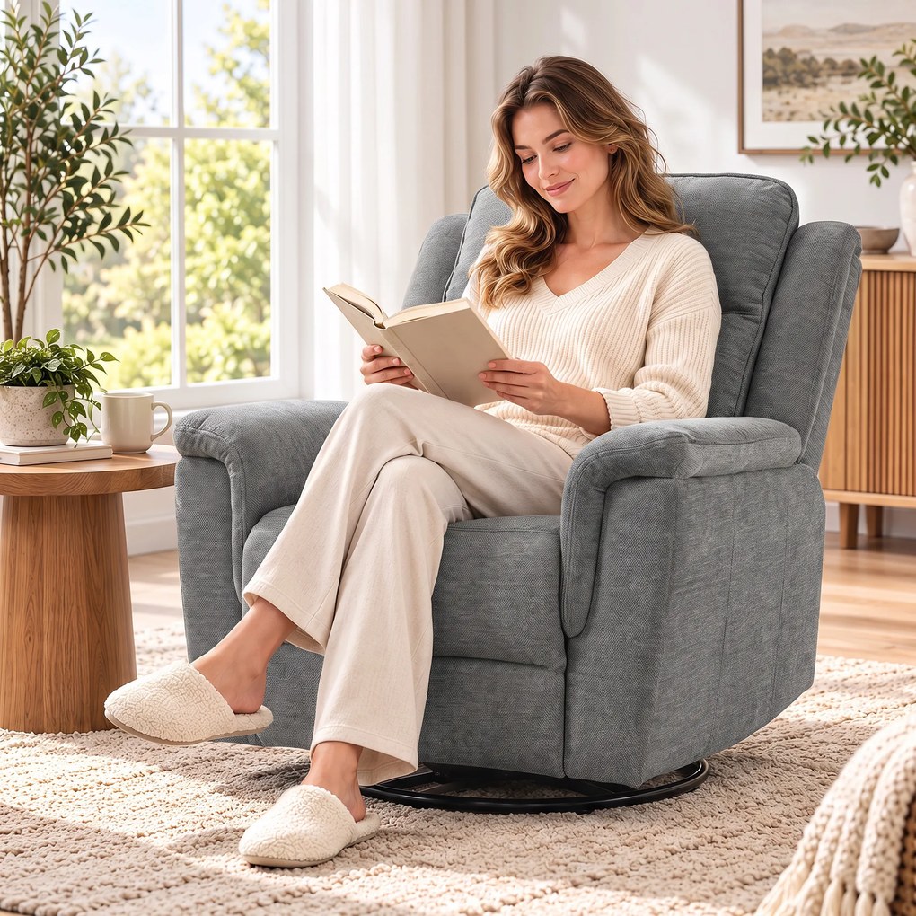 HOMCOM Fotoliu Reclinabil Manual 155° cu Suport pentru Picioare, Rotativ 360°, pentru Living, Gri Deschis | Aosom Romania