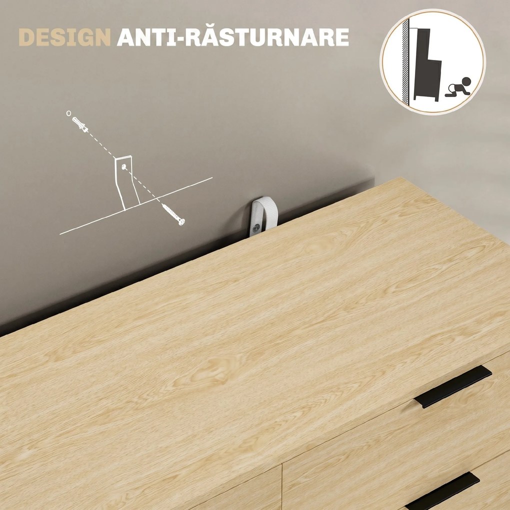 HOMCOM Comodă cu 6 Sertare, Unitate de Depozitare pentru Dormitor, Living, 110x40x75 cm, Lemn Natural | Aosom Romania