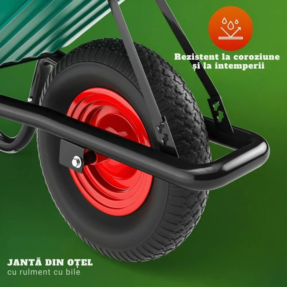 Roabă GREG cu cuvă din plastic, max. 100l/250kg, verde/negru Gardebruk