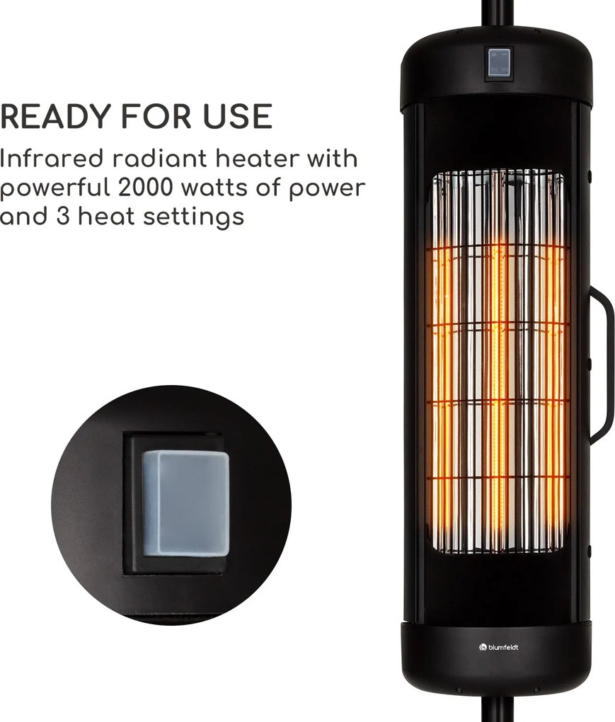 Blumfeldt Heat Guru Turbo, încălzitor radiant, 2000 W, IP54, utilizare în exterior, montare pe umbrelă