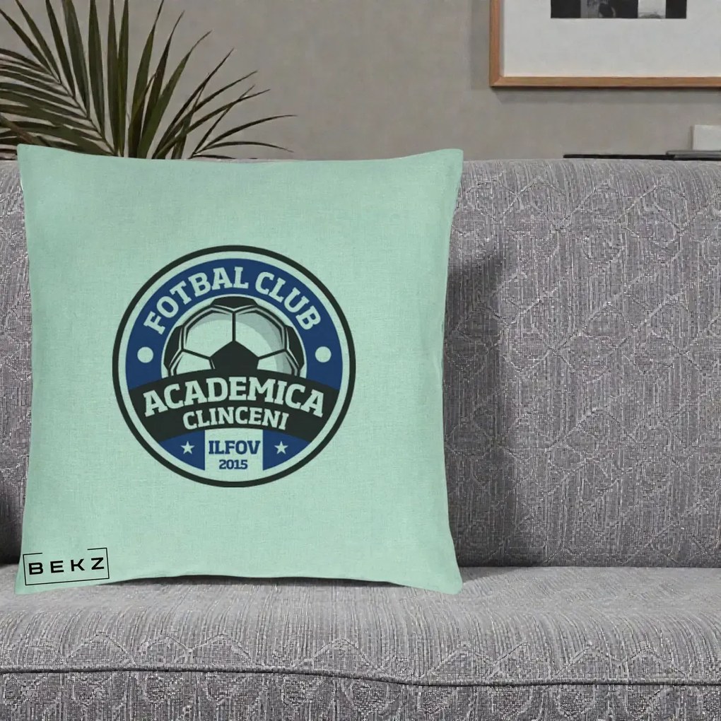 Perna Personalizata Academica Clinceni Fotbal Club, 40x40 cm, Verde Menta, Husa Detasabila, Perna Inclusa, BEKZ®