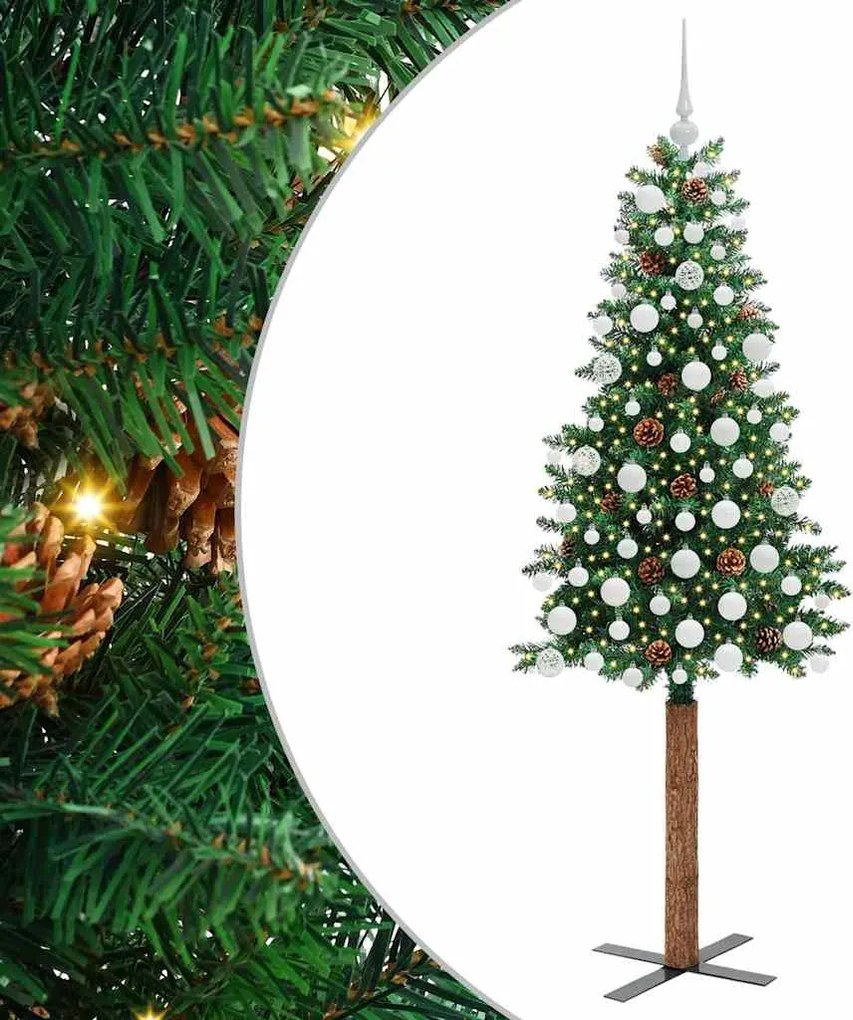 vidaXL Brad de Crăciun subțire Verde 180 cm PVC și lemn de PIN masiv