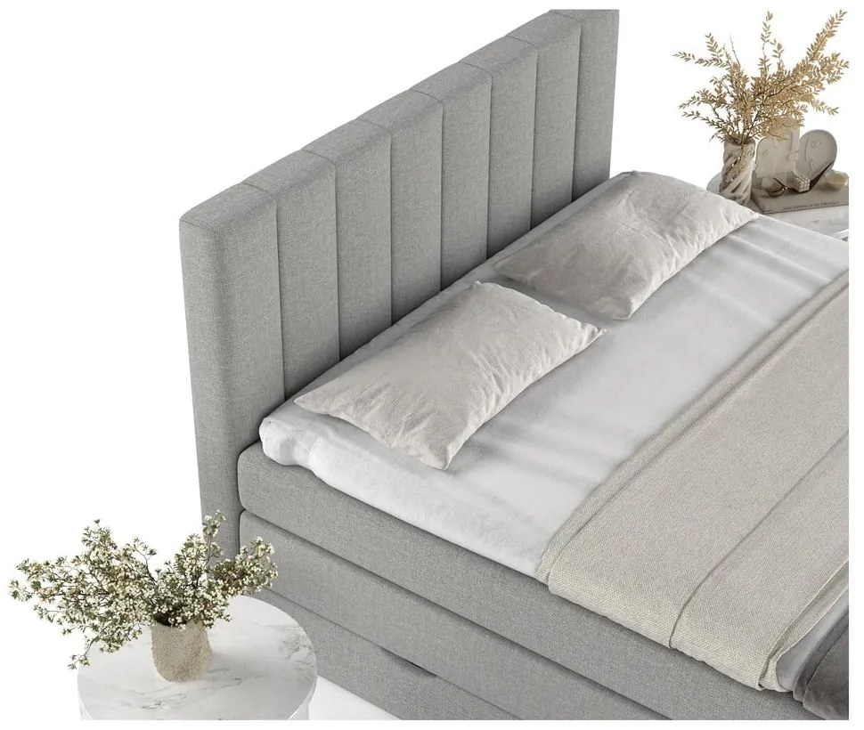 Pat boxspring gri deschis cu spațiu de depozitare 180x200 cm Ruby – Maison de Rêve