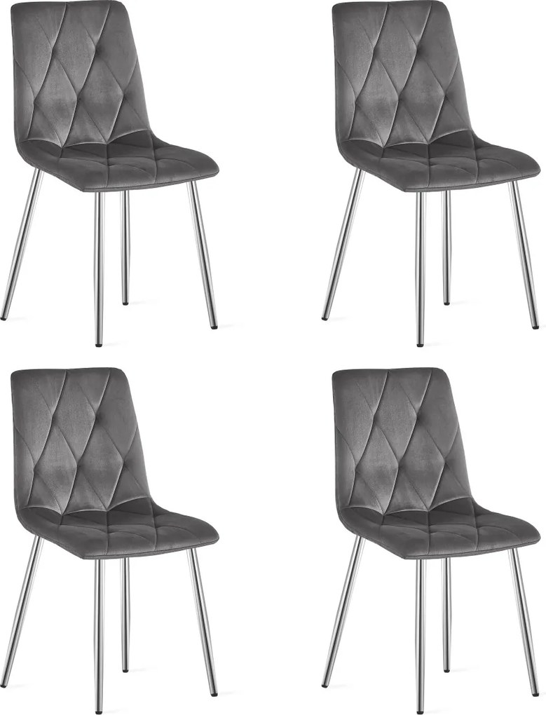Set 4 Scaune Bucatarie/Dining Fido, Picioare Cromate,Catifea  Gri Inchis