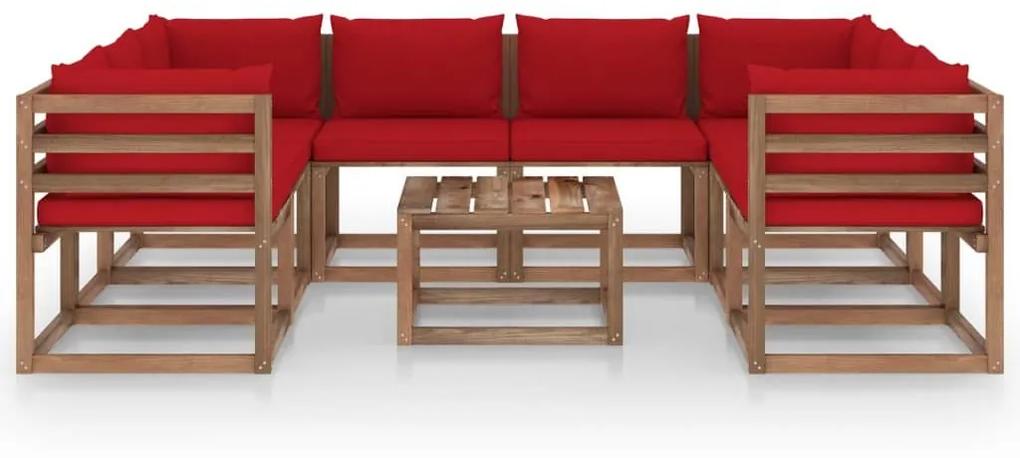Set mobilier de gradina cu perne rosii, 9 piese