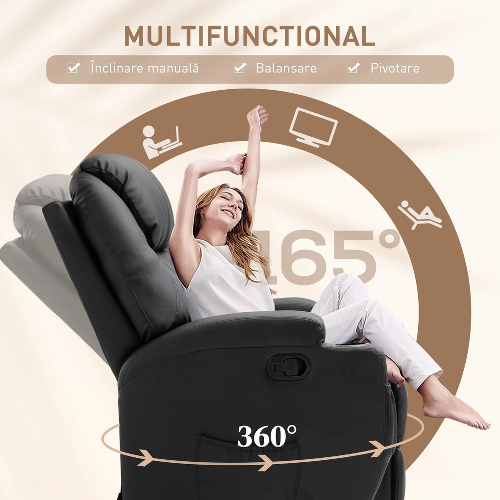 HOMCOM Fotoliu cu 8 Puncte de Masaj, 5 Modalități și 2 Intensități, cu Suport pentru Picioare, 84x92x109 cm, Negru | Aosom Romania