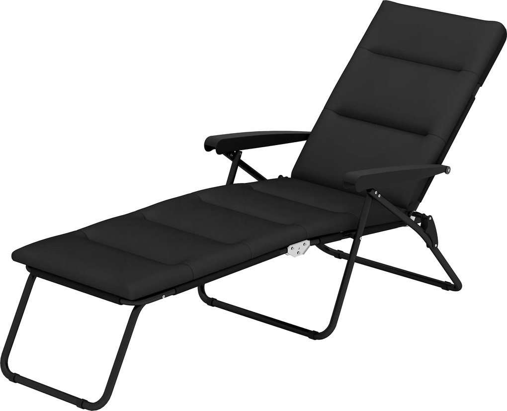 Outsunny Șezlong pliabil transat înclinat 6 poziții cu saltea + cotiere oțel poliester 153 x 58,5 x 89 cm negru | Aosom Romania