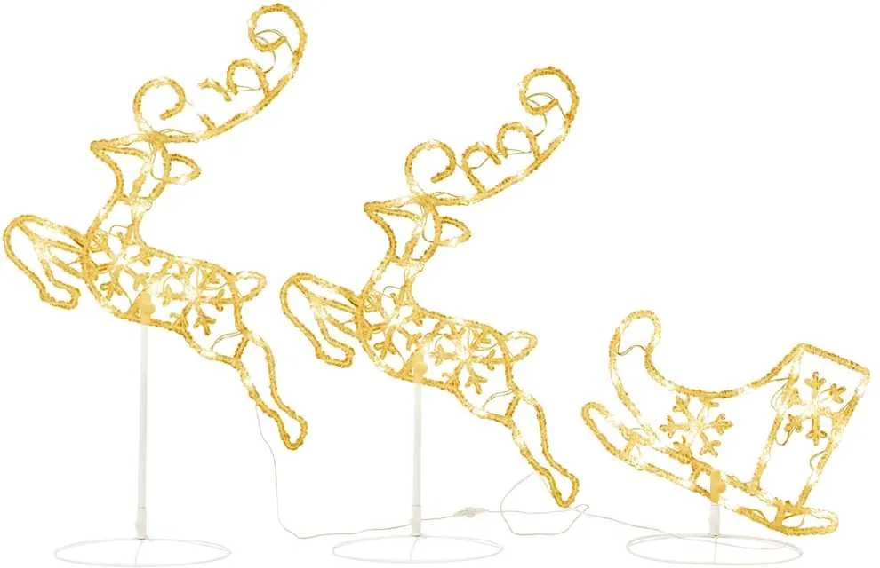 vidaXL Reni și sanie de Crăciun, alb cald, 260x21x87 cm, acril