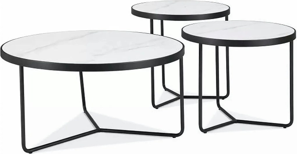Set 3 măsuțe cafea DEMETER, alb/negru, ceramică/metal