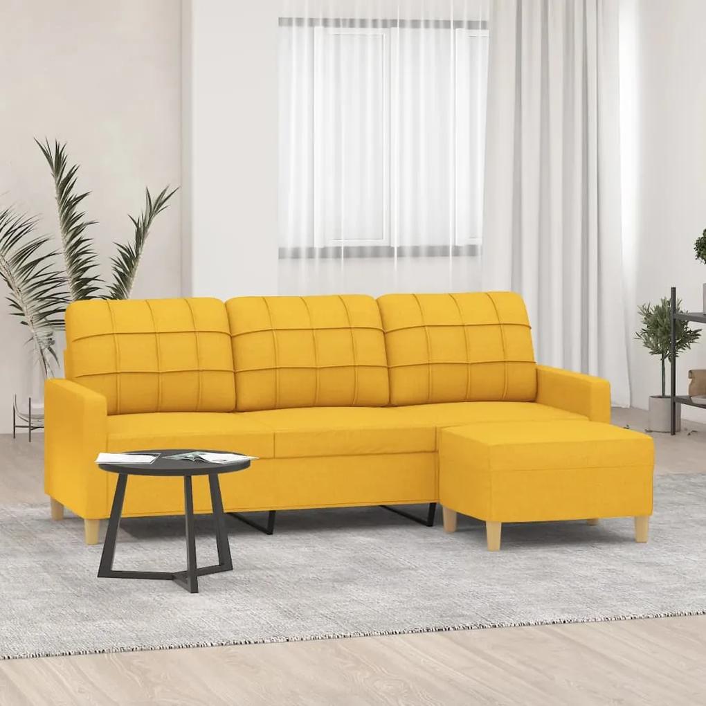 Canapea cu 3 locuri si taburet, galben deschis, 180 cm, textil Galben deschis, 198 x 77 x 80 cm