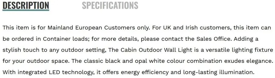 Aplica LED de perete exterior IP44 Cabin