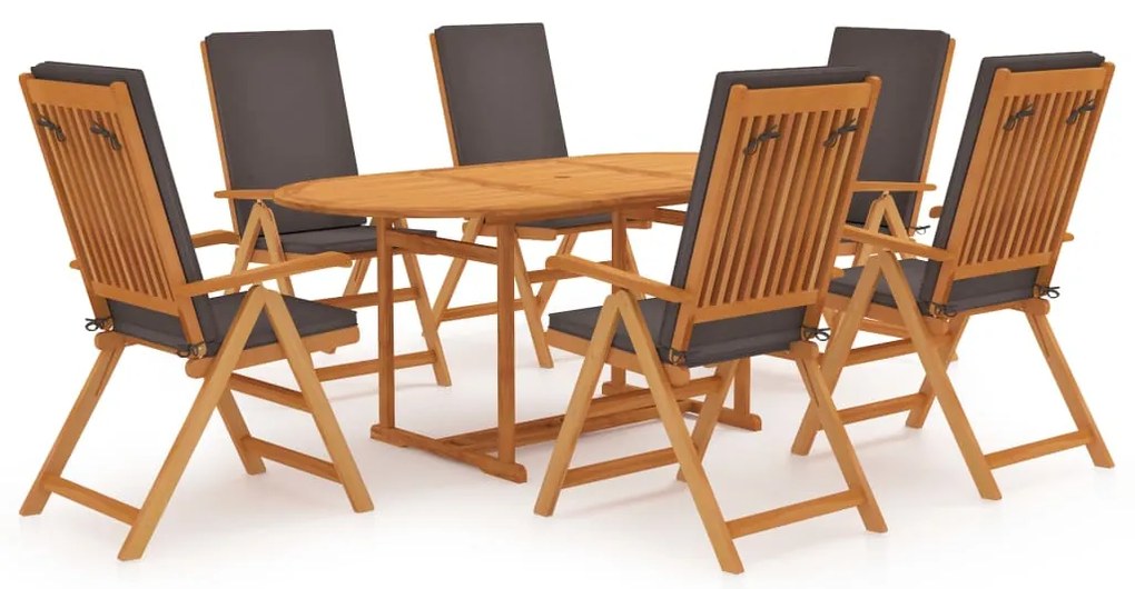 vidaXL Set mobilier de grădină cu perne gri, 7 piese, lemn masiv tec