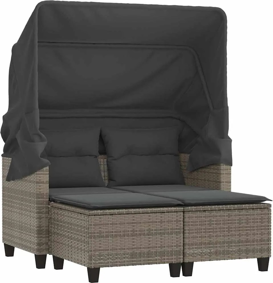 vidaXL Canapea de grădină cu baldachin și scaune, gri, poliratan