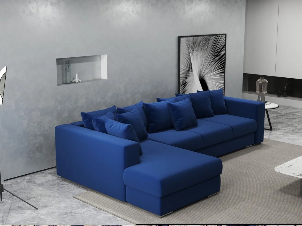 Colțar extensibil dumonde cu ladă de depozitare si sezut confortabil din spuma high-density, Gloria Royal Blue 320x183 cm