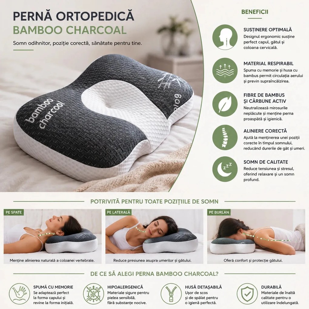 Perna ortopedica cervicala CERVI-SAN Duo, spuma cu memorie, doua inaltimi, Alb/Gri