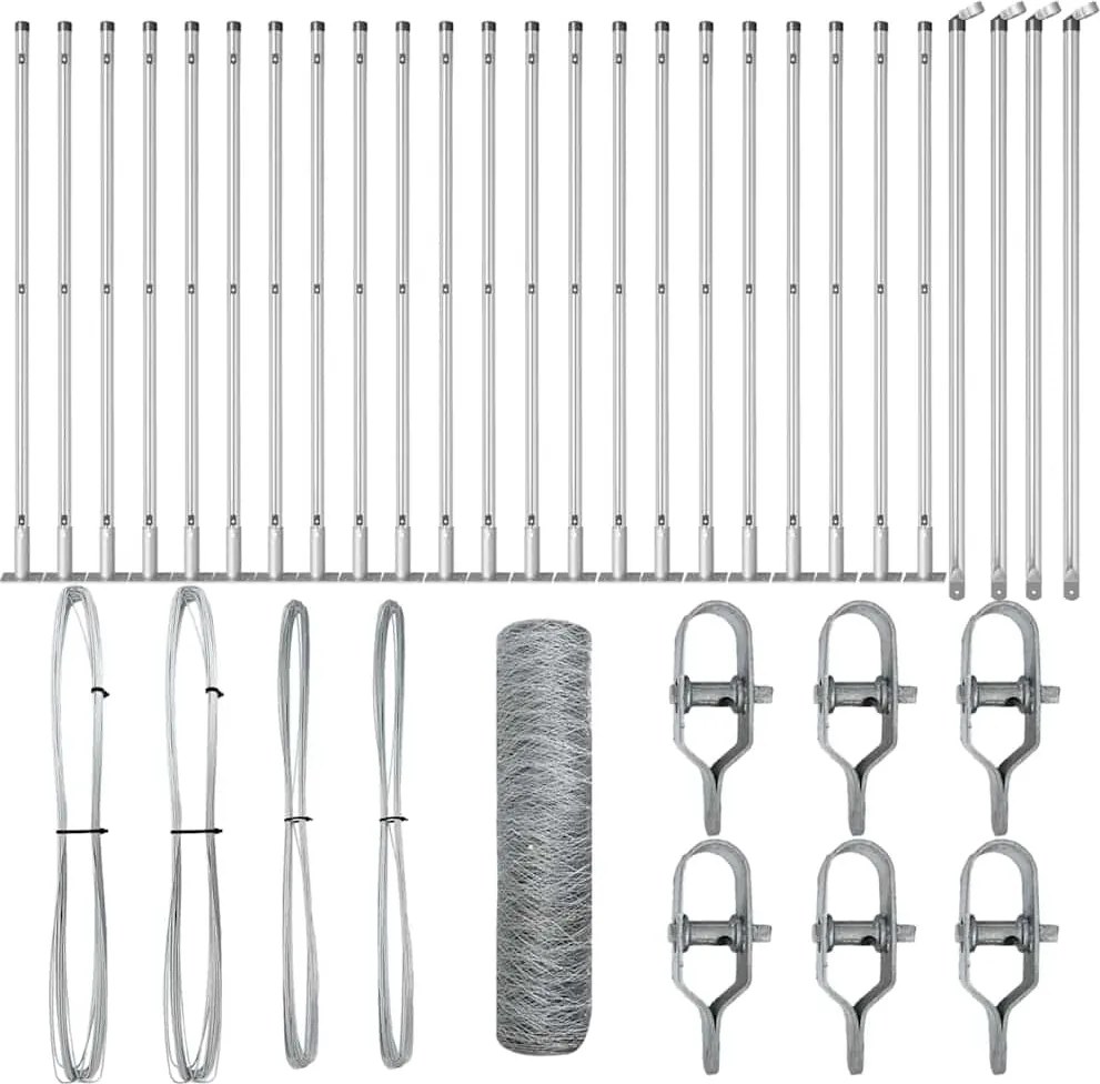 vidaXL Stâlp de gard. Argintiu 50 x 0,4 m (plasă de 50 mm) Oțel