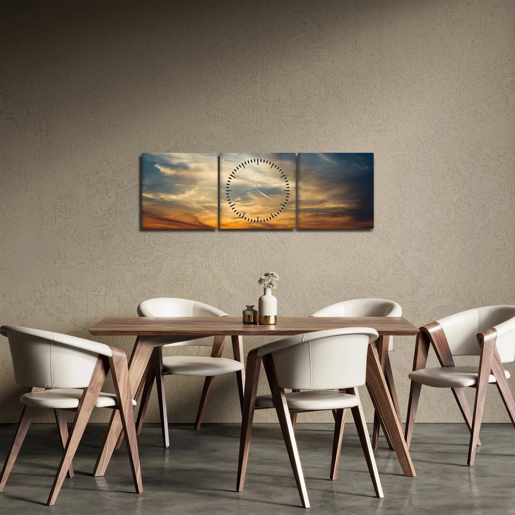 Tablou cu apus de soare (cu ceas) (90x30 cm)