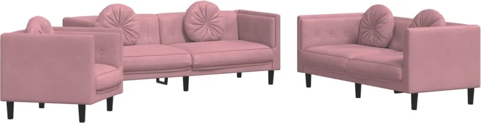 vidaXL Set canapea cu perne, 3 piese, roz, catifea