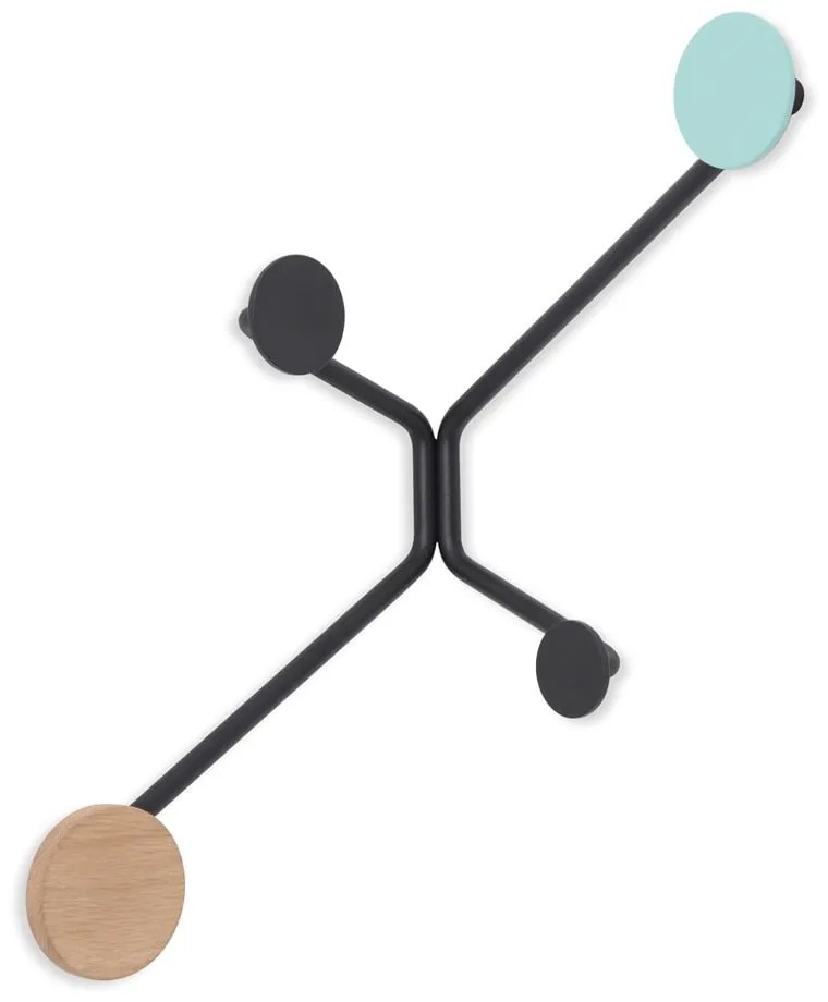 Cuier negru de perete, colț exterior, Gazzda Hook, detaliu verde mentolat