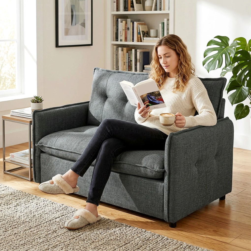 HOMCOM Canapea 2 locuri, canapea de living modernă 131 cm cu șezut căptușit, perne cu arcuri, țesătură tip in, gri închis | Aosom Romania