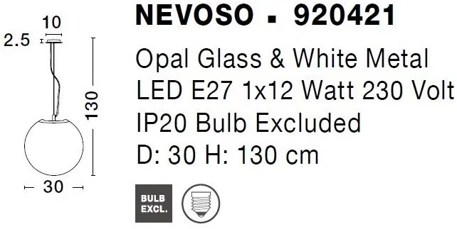 Pendul design modern Nevoso alb 30cm
