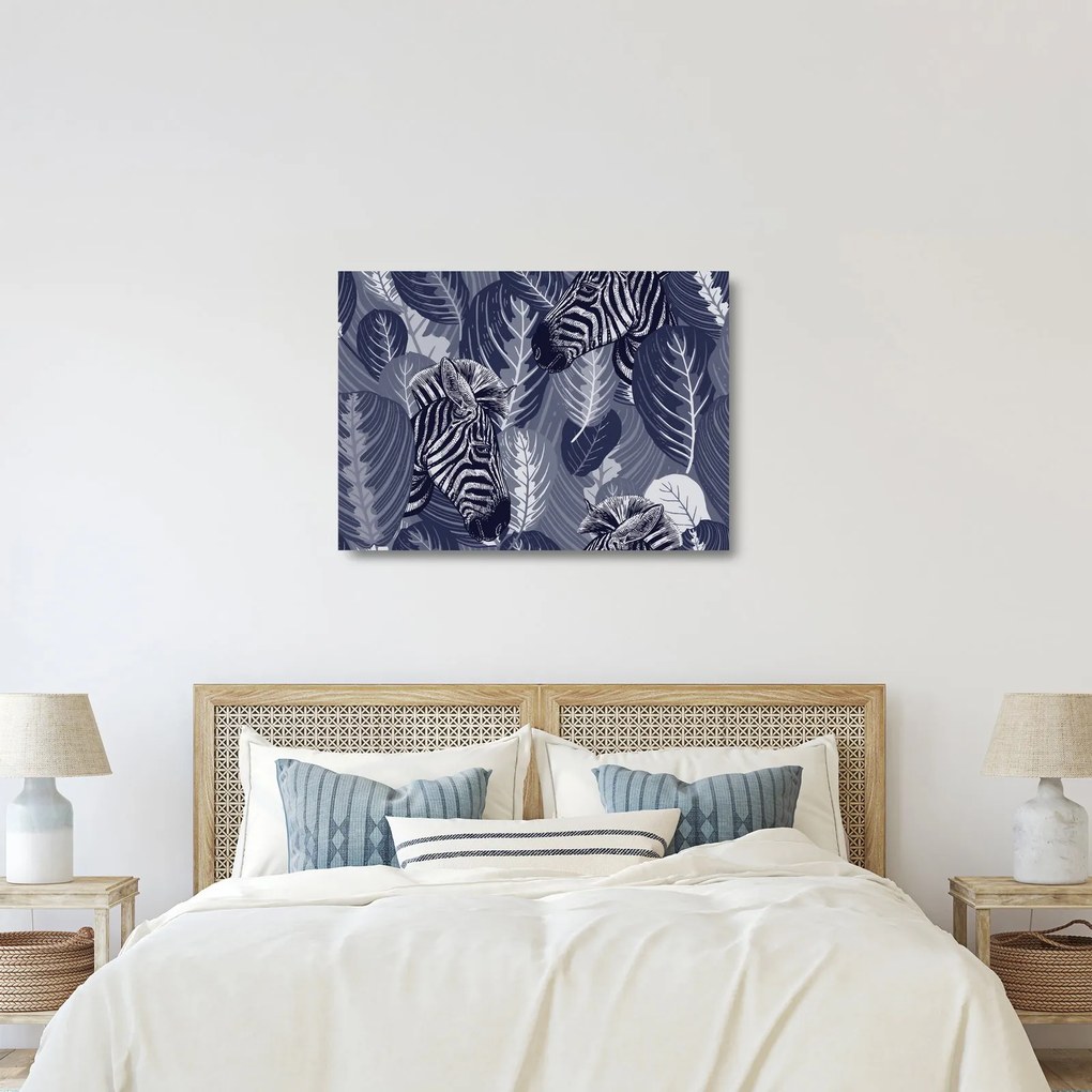 Tablou pe sticlă - Zebre albastre (70x50 cm)