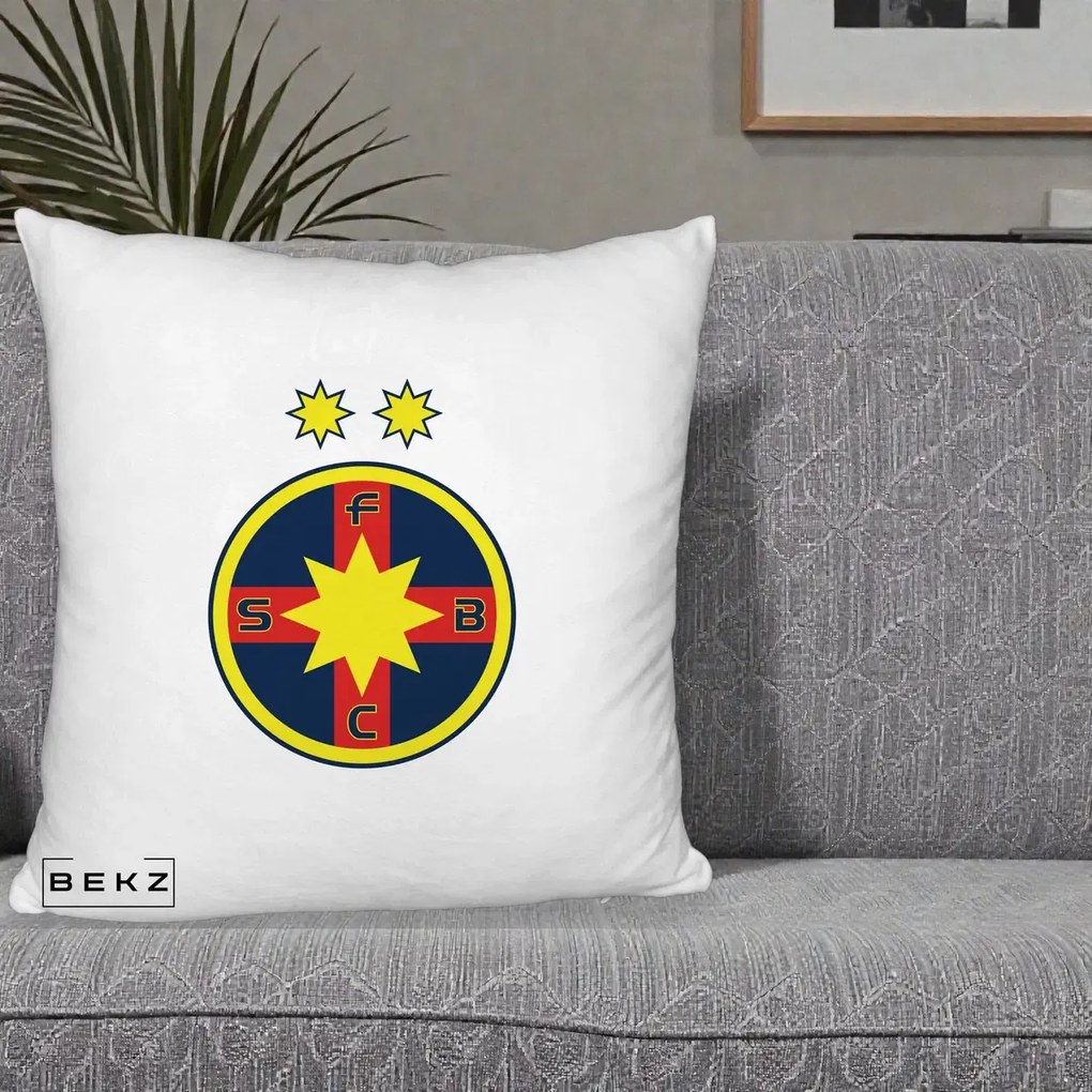 Perna Personalizata FCSB Fotbal Club Steaua Bucuresti, 40x40 cm, Alb Pufos, Husa Detasabila, Perna Inclusa, BEKZ®