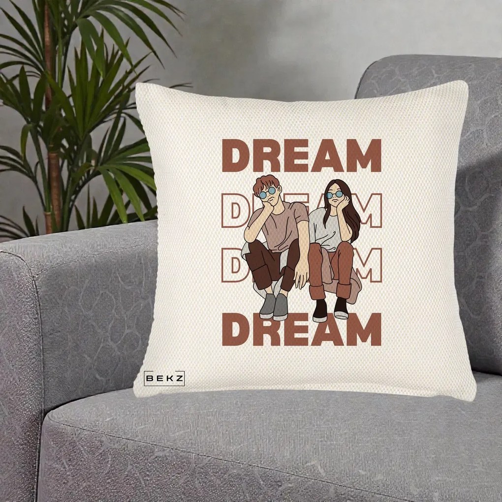 Perna Decorativa Dream Couple Aesthetic, 40x40 cm, Crem Reliefat, Husa Detasabila, Perna Inclusa, BEKZ®