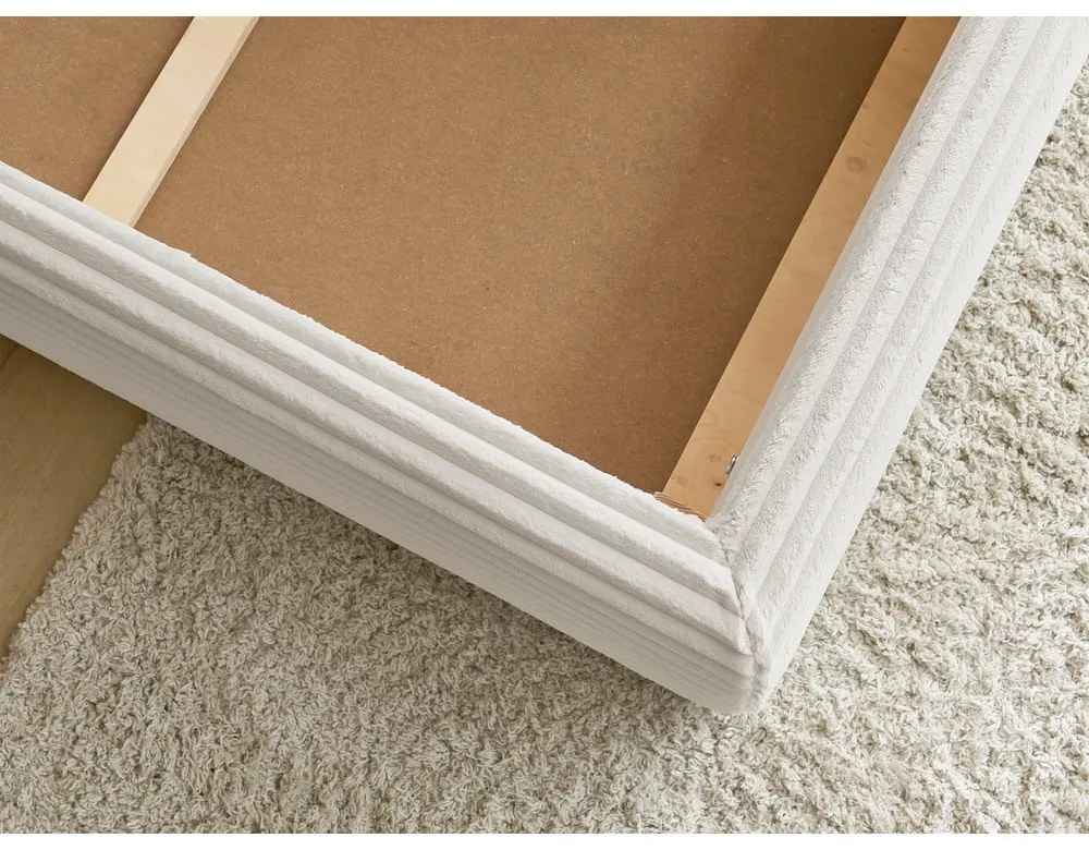 Pat matrimonial crem tapițat cu spațiu de depozitare cu somieră 160x200 cm Jade – Bobochic Paris