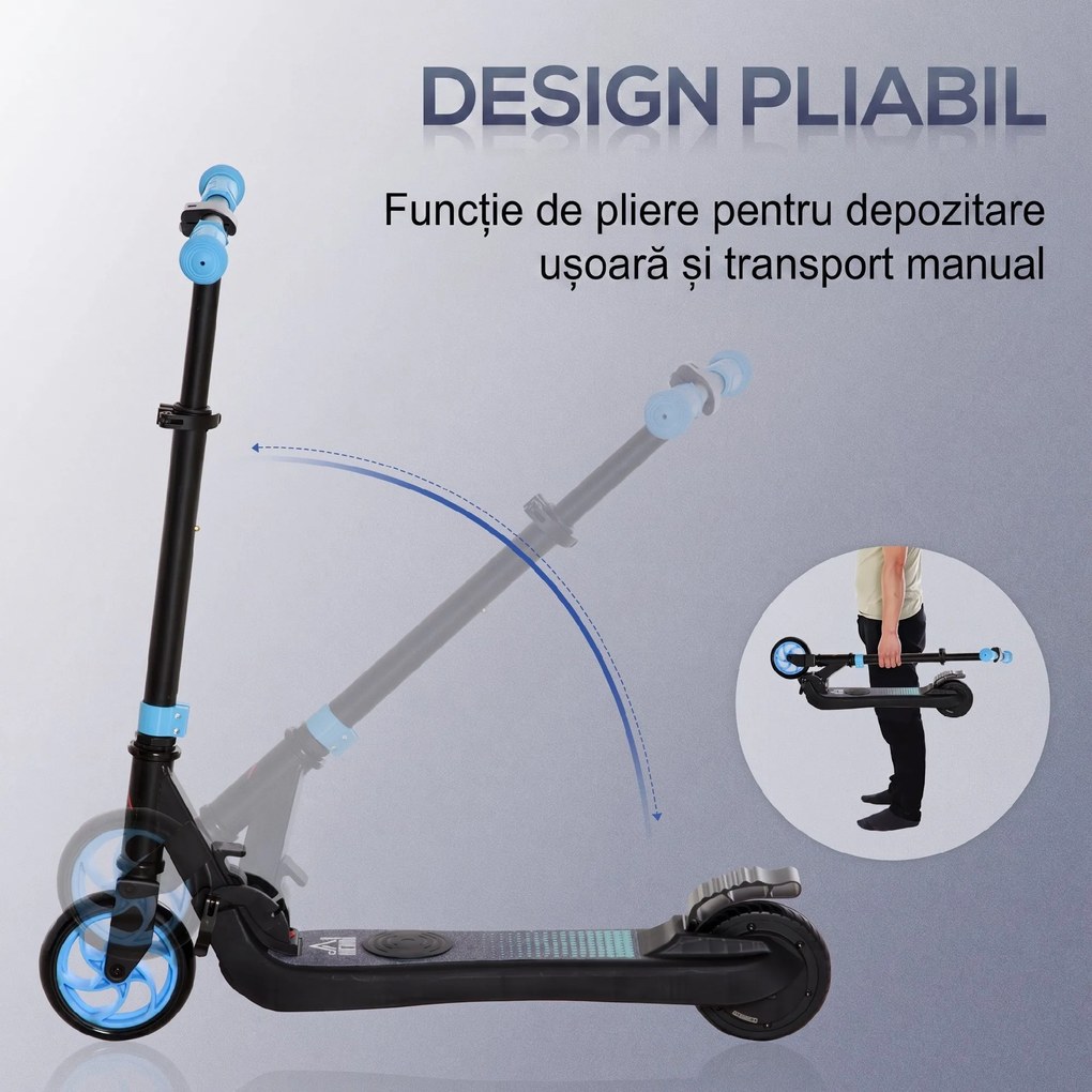 HOMCOM Trotinetă Electrică Pliabilă pentru Copii de 6+ Ani cu Înălțime Reglabilă, 71x36.5x75-80 cm, Albastru | Aosom Romania