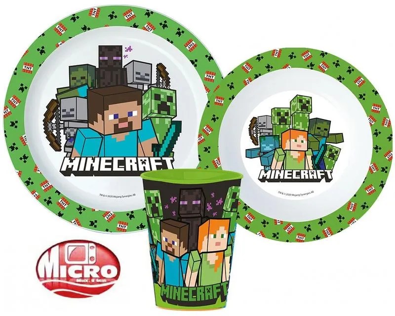 Minecraft set de masă, set micro din plastic, pahar 260 ml