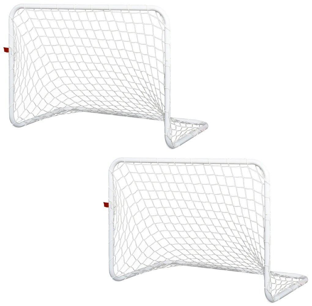 HOMCOM Set de 2 mini cage de fotbal pentru copil - minge, pompă, țăruși incluși - 78L x 46l x 56H cm - metal alb | Aosom Romania