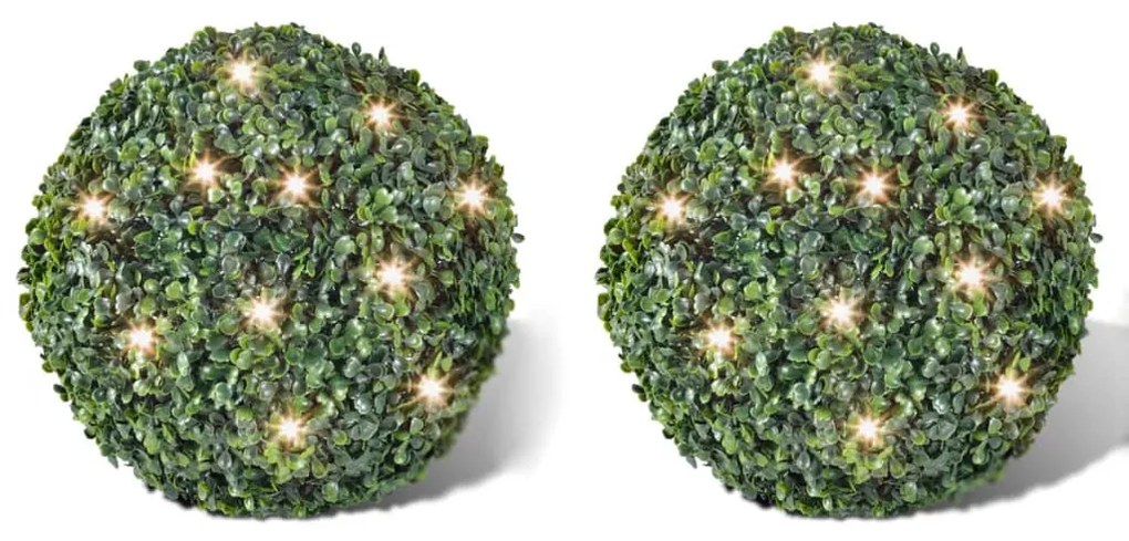 Arbuști de buxus artificiali, 35 cm, cu șir de LED-uri solare, 2 buc