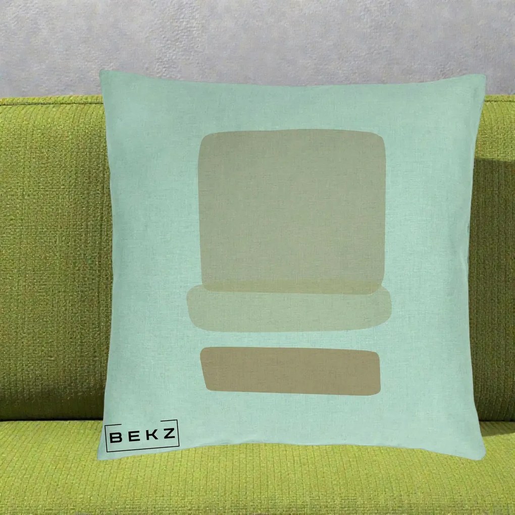 Perna Decorativa Abstract Forme Bej Poudre, 40x40 cm, Verde Menta, Husa Detasabila, Perna Inclusa, BEKZ®