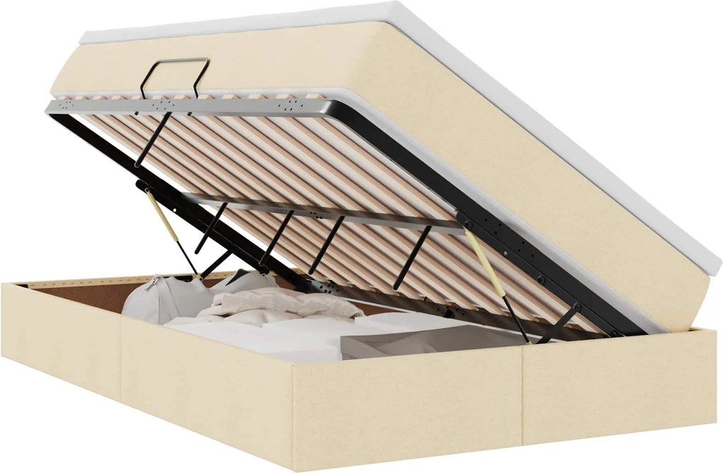 vidaXL Pat cu saltea și spațiu de depozitare Crem 120 x 200 cm