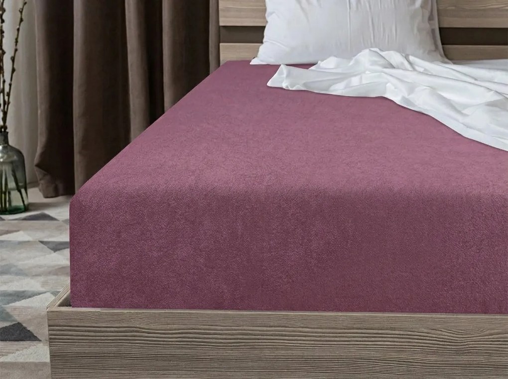Cearsaf elastic molton din fleece pruna 180 x 200 cm