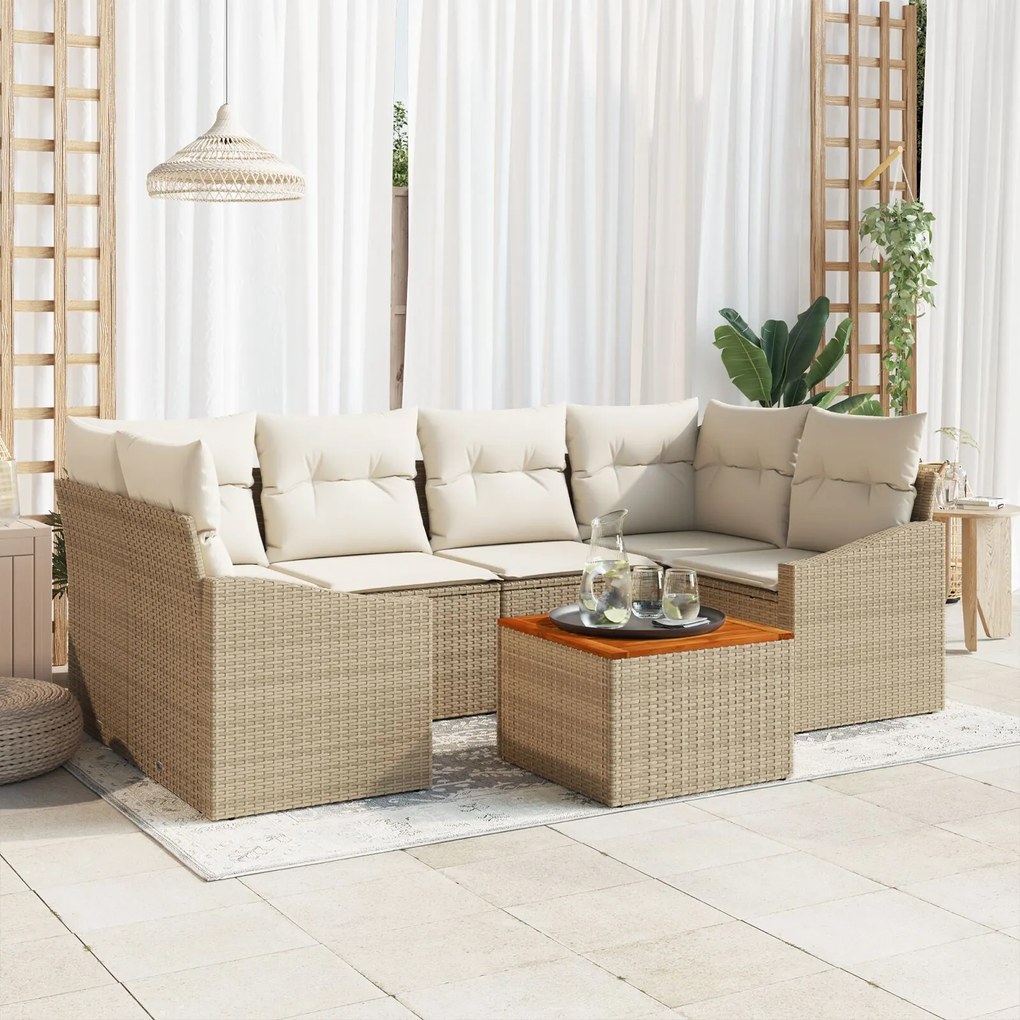 vidaXL Set de canapele pentru grădină cu pernă 7 pcs Bej Rattan poli