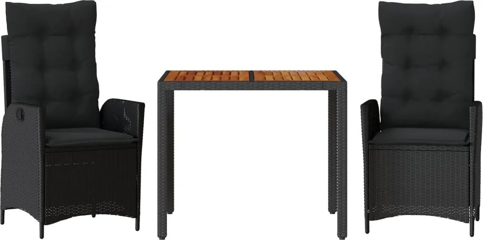 vidaXL Set mobilier de grădină cu perne, 3 piese, negru, poliratan