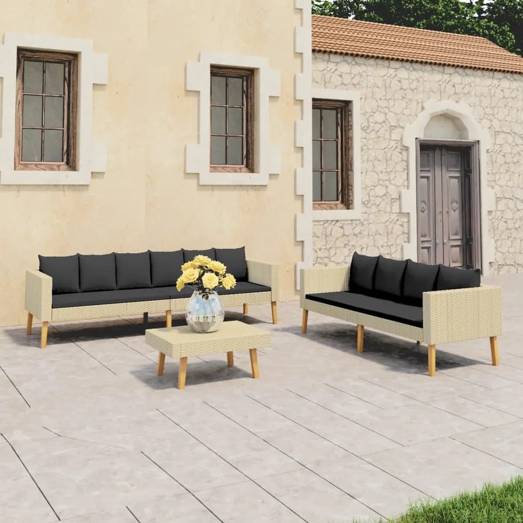 3059331 vidaXL Set mobilier de grădină cu perne, 3 piese, bej, poliratan