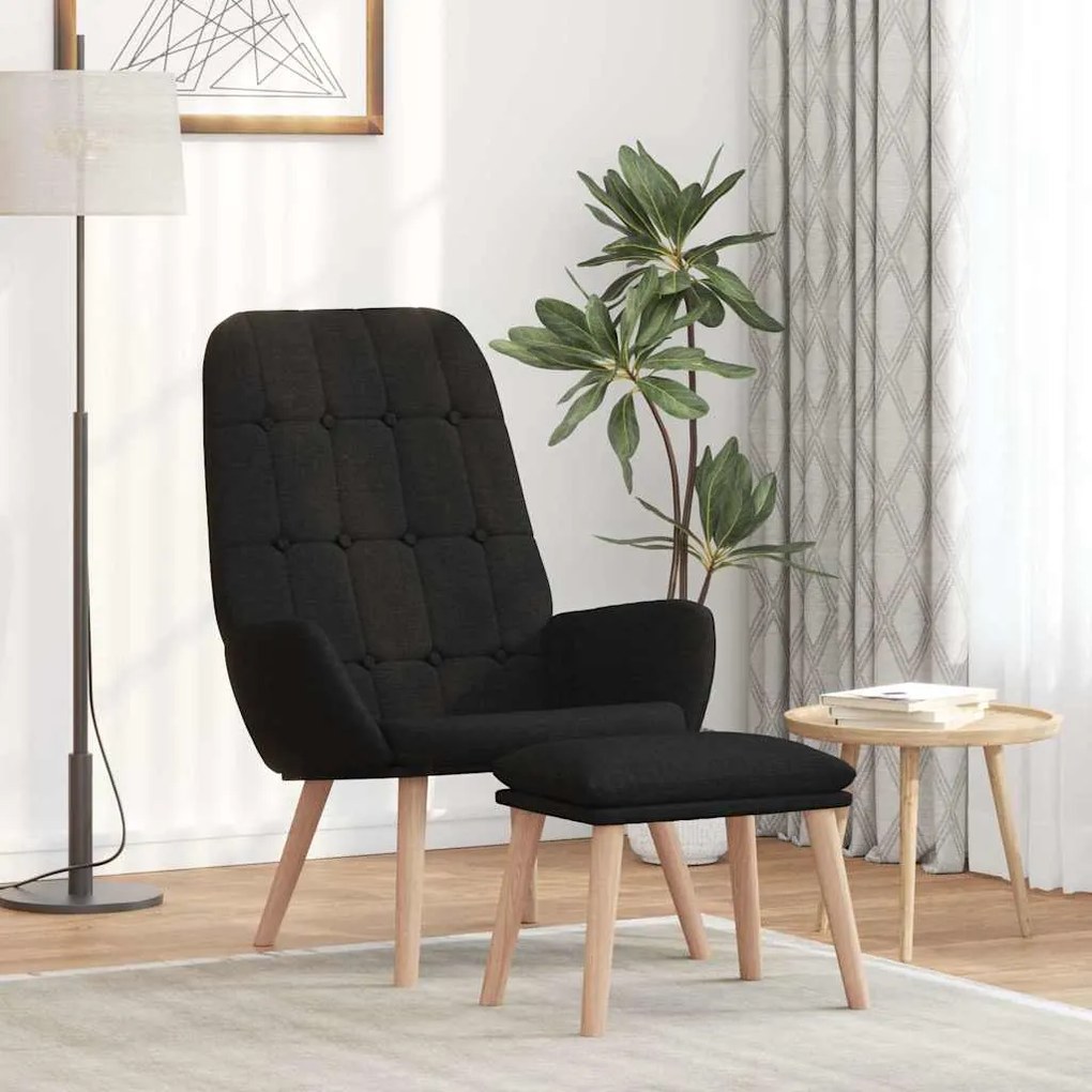 vidaXL Scaun de relaxare cu taburet, negru, textil