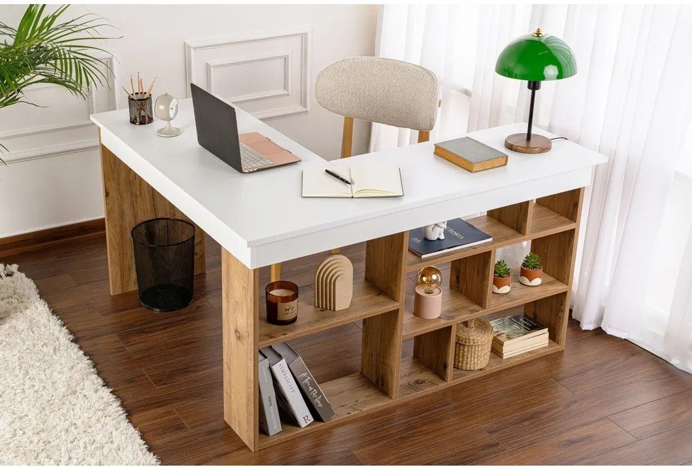 Birou cu aspect de lemn de pin 120x130 cm Vesper – Kalune Design