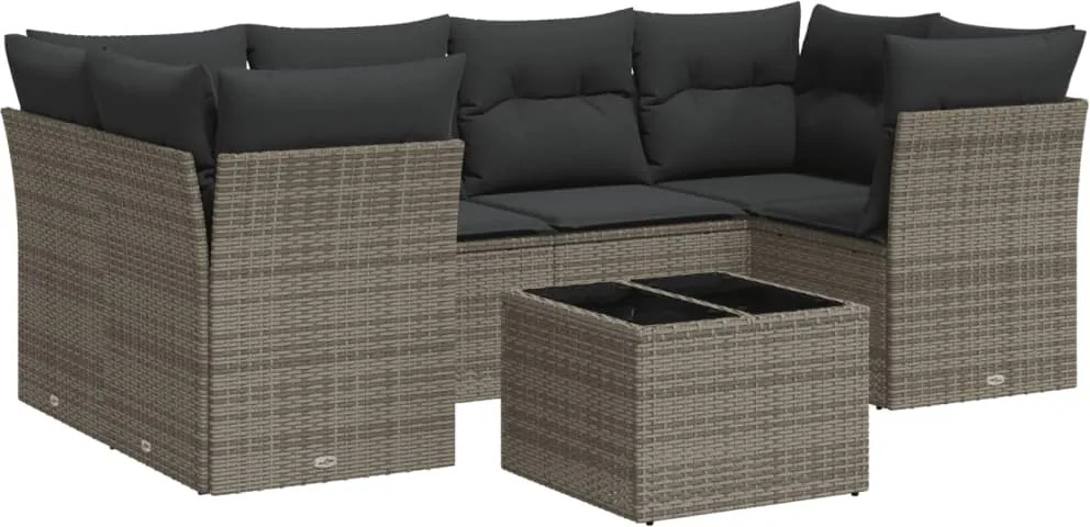 vidaXL Set canapele de grădină, 7 piese, cu perne, gri, poliratan