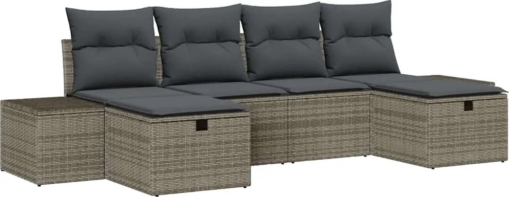 vidaXL Set de canapele pentru grădină cu pernă 6 pcs Gri poliratan