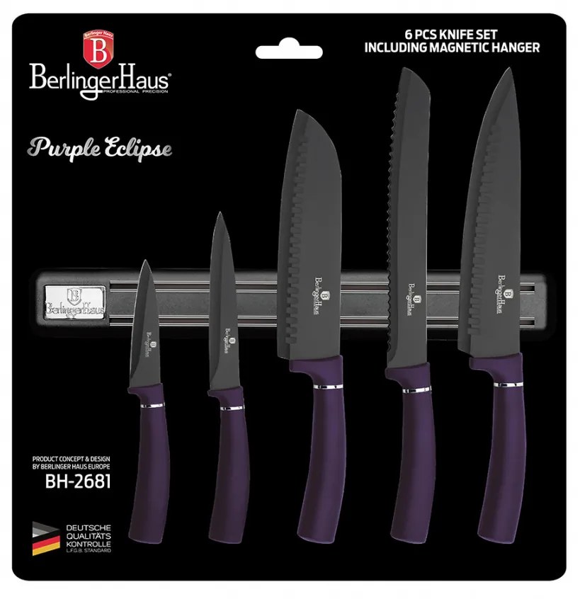 Set cutite otel inoxidabil cu suport magnetic (6 piese) Purple Eclipse Collection Berlinger Haus BH 2681