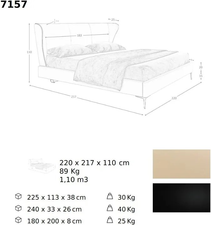 Pat dublu tapitat design LUX Cream 180x200cm