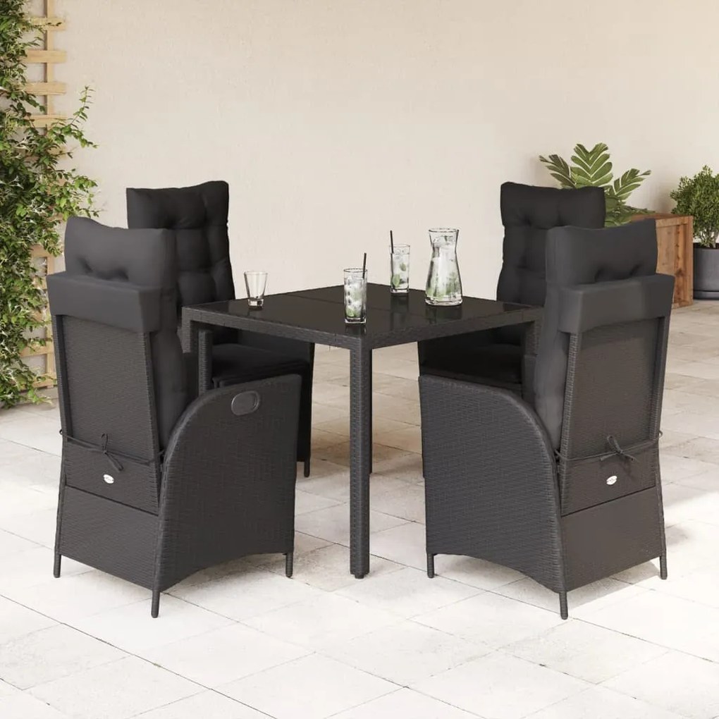 3213069 vidaXL Set mobilier de grădină cu perne, 5 piese, negru, poliratan