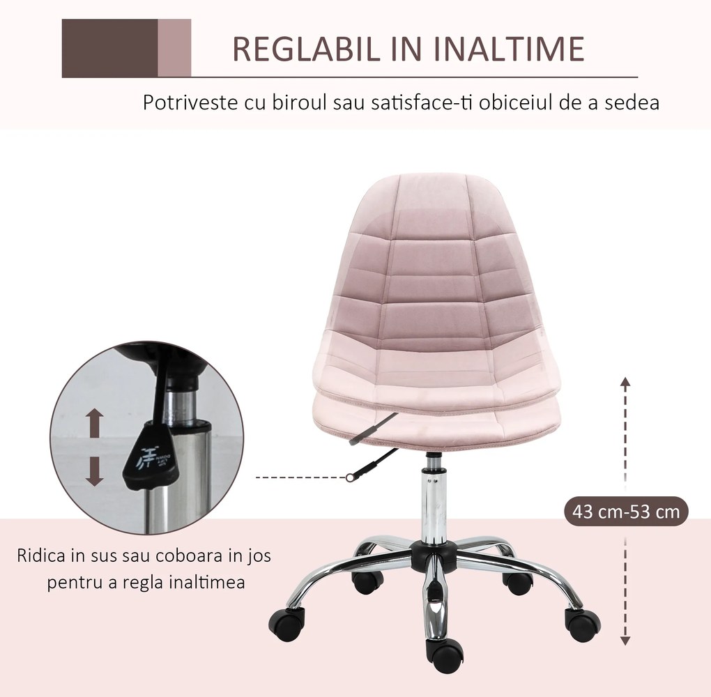 Scaun Pivotant Vinsetto pentru Birou Ergonomic Reglabil Roz | Aosom Romania